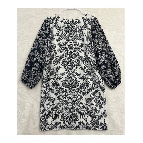 Chico's Black White Damask Dress 1 S M Classy Mature - Picture 1 of 8